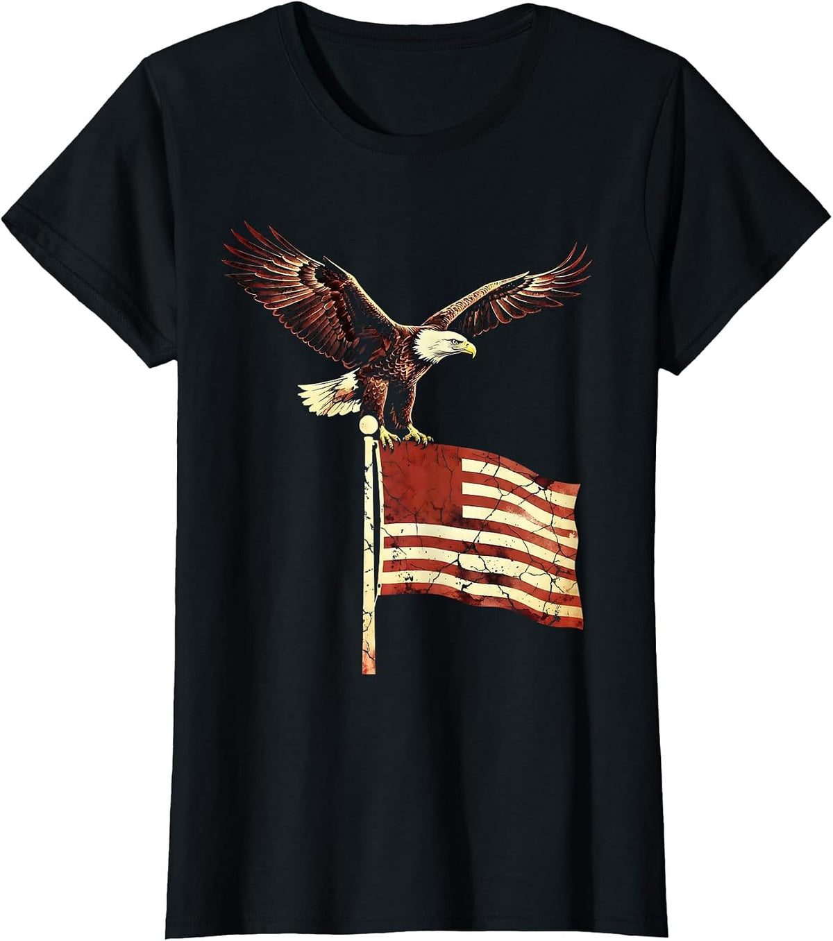 Women's Bald Eagle Red American Flag Patriotic Design T-Shirt - Black