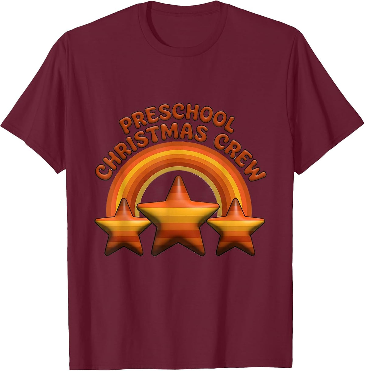 Men's Preschool Christmas Crew Retro Teacher Humor School Holiday T-Shirt - Burgundy