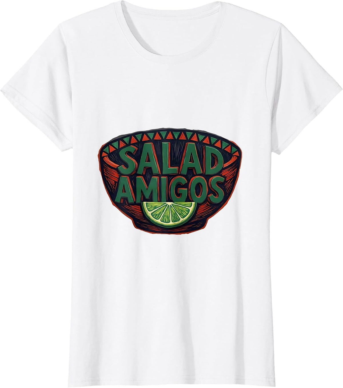 Women's Salad Amigos Linocut Fiesta Salad Bowl Cinco De Mayo Spanish T-Shirt - White