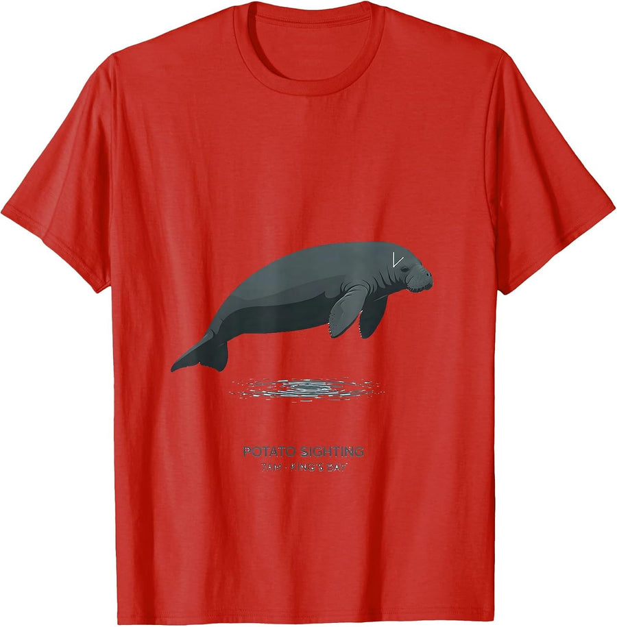 Men's Potato Sighting 7AM King's Bay Minimalist Manatee Lover T-Shirt - Red