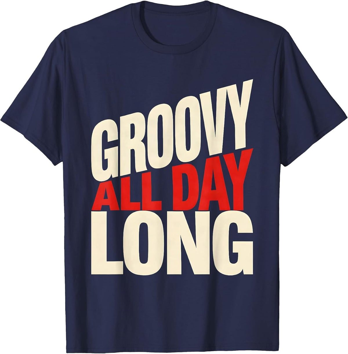 Groovy All Day Long Hippie Vibes Design T-Shirt - Navy Blue
