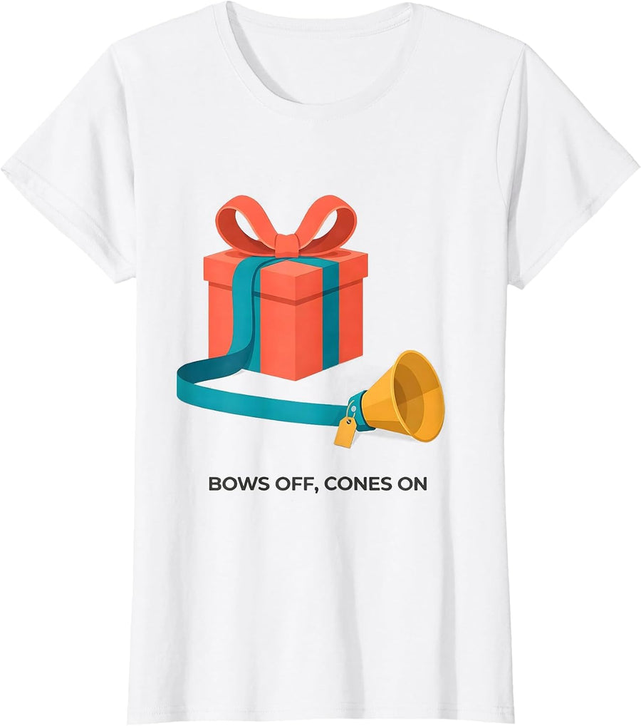 Women's Bows Off, Cones On Funny Vet Tech Christmas Veterinary T-Shirt - White
