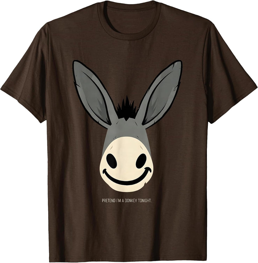 Men's Pretend I'm A Donkey Tonight Funny Donkey Costume Animal T-Shirt - Brown