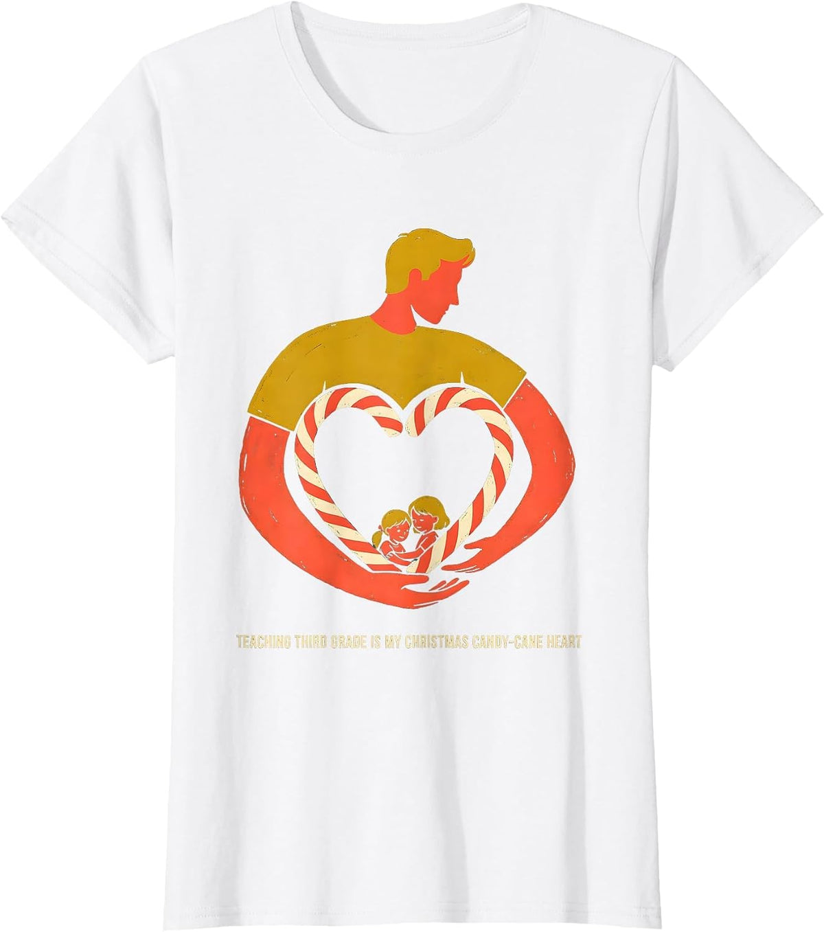 Teaching Third Grade Is My Christmas Candy-Cane Heart T-Shirt - White