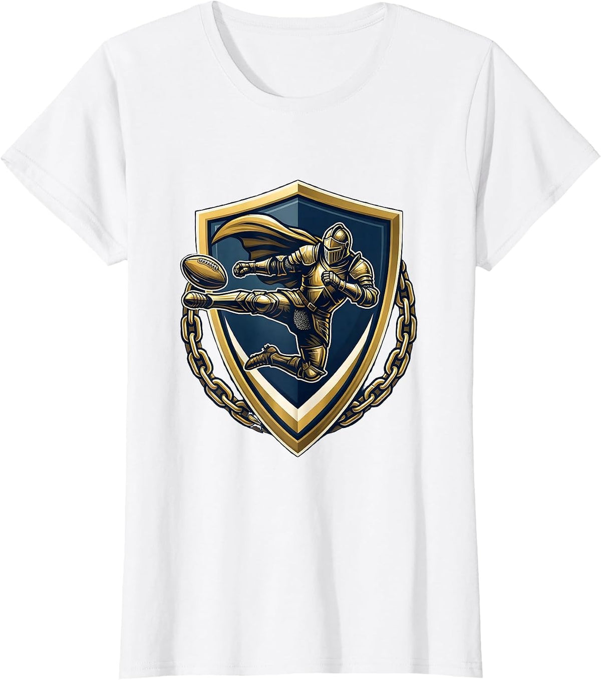 Knight in Armor Drop Kick Rugby Graphic T-Shirt - White