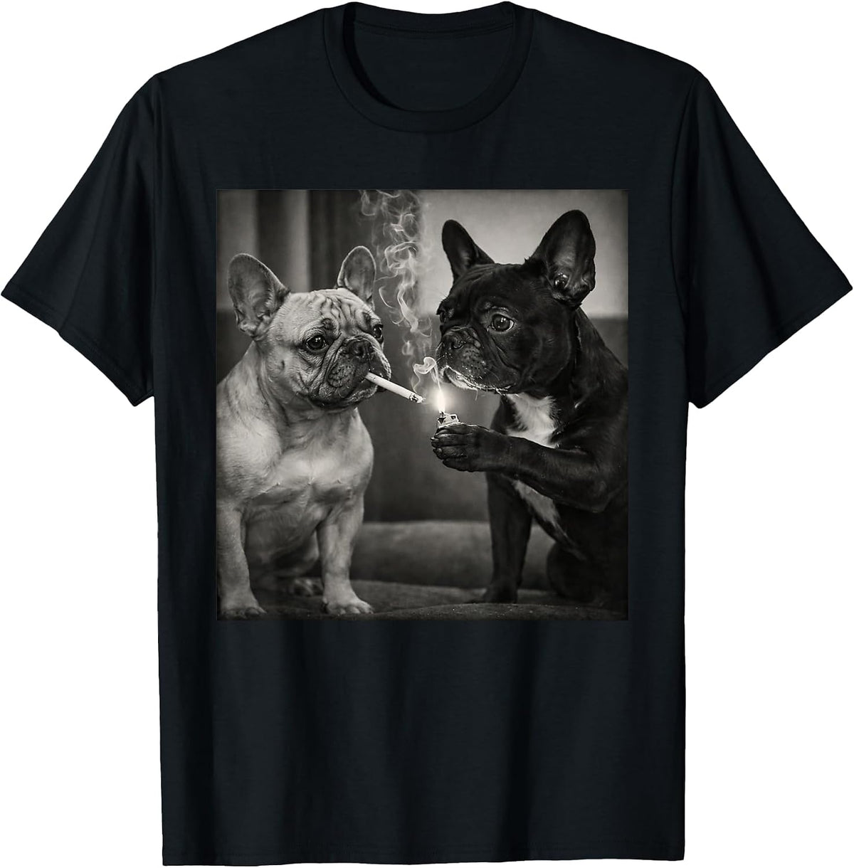 Frenchie Buddies Funny French Bulldog Smoking Cigarette Meme T-Shirt - Black
