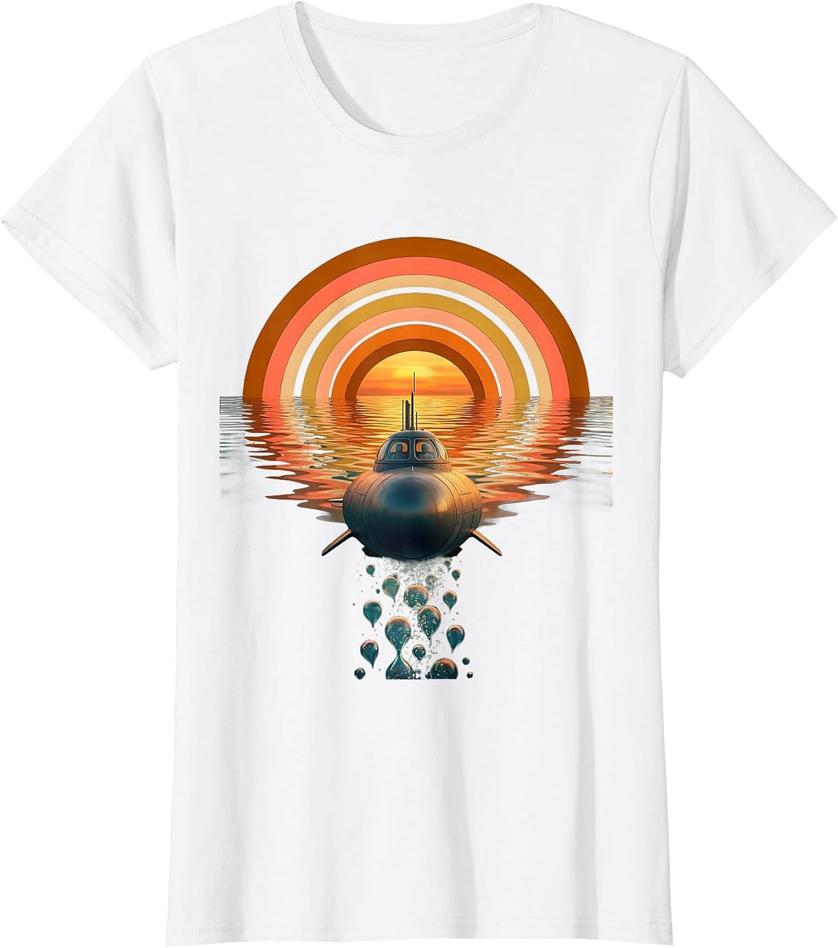 Two-Seat Submarine Diving Ocean Waves Graphic T-Shirt - White