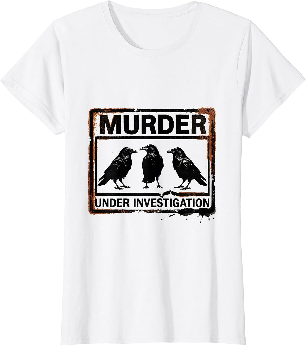 Murder Under Investigation Dark Humor Gothic Crow Raven T-Shirt - White