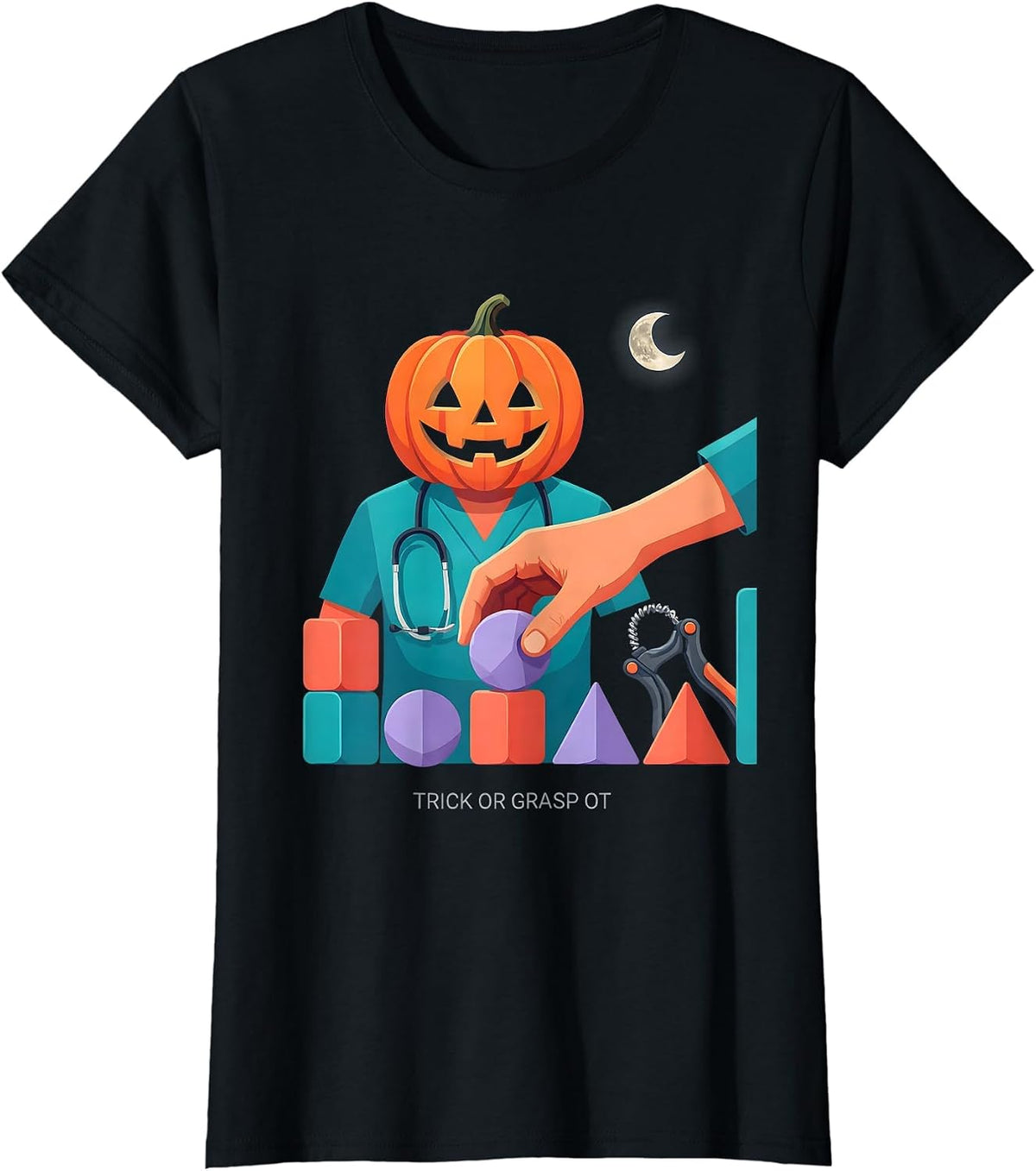 Women's Trick Or Grasp OT Occupational Therapist Halloween Humor T-Shirt - Black