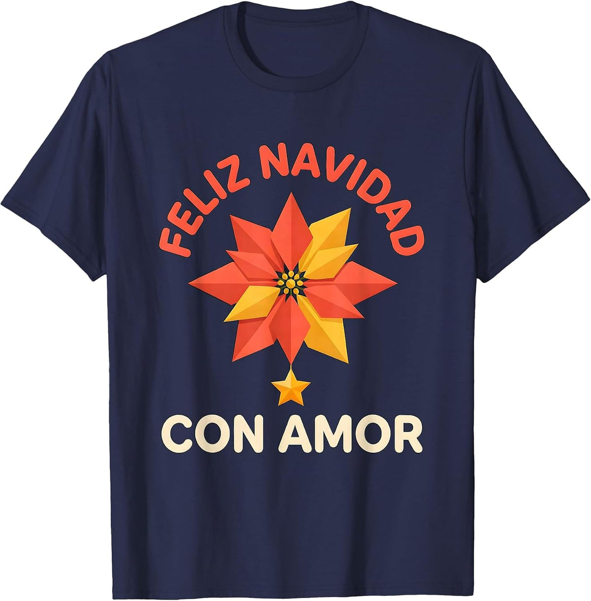 Feliz Navidad Con Amor Flat Vector Spanish Christmas Family T-Shirt - Navy Blue
