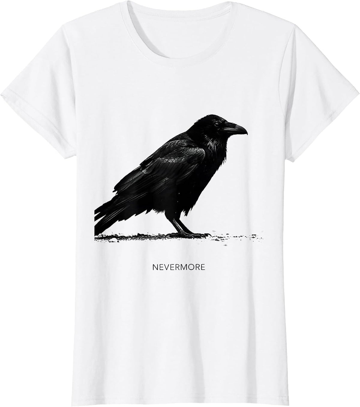 Nevermore Raven Silhouette Gothic Bird Enthusiast Dark Humor T-Shirt - White