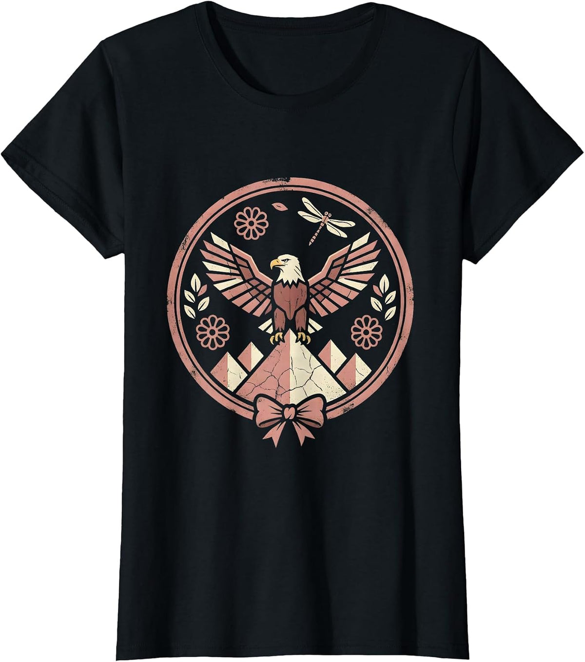 Women's Bald Eagle Soaring Over Mountain Range T-Shirt - Black