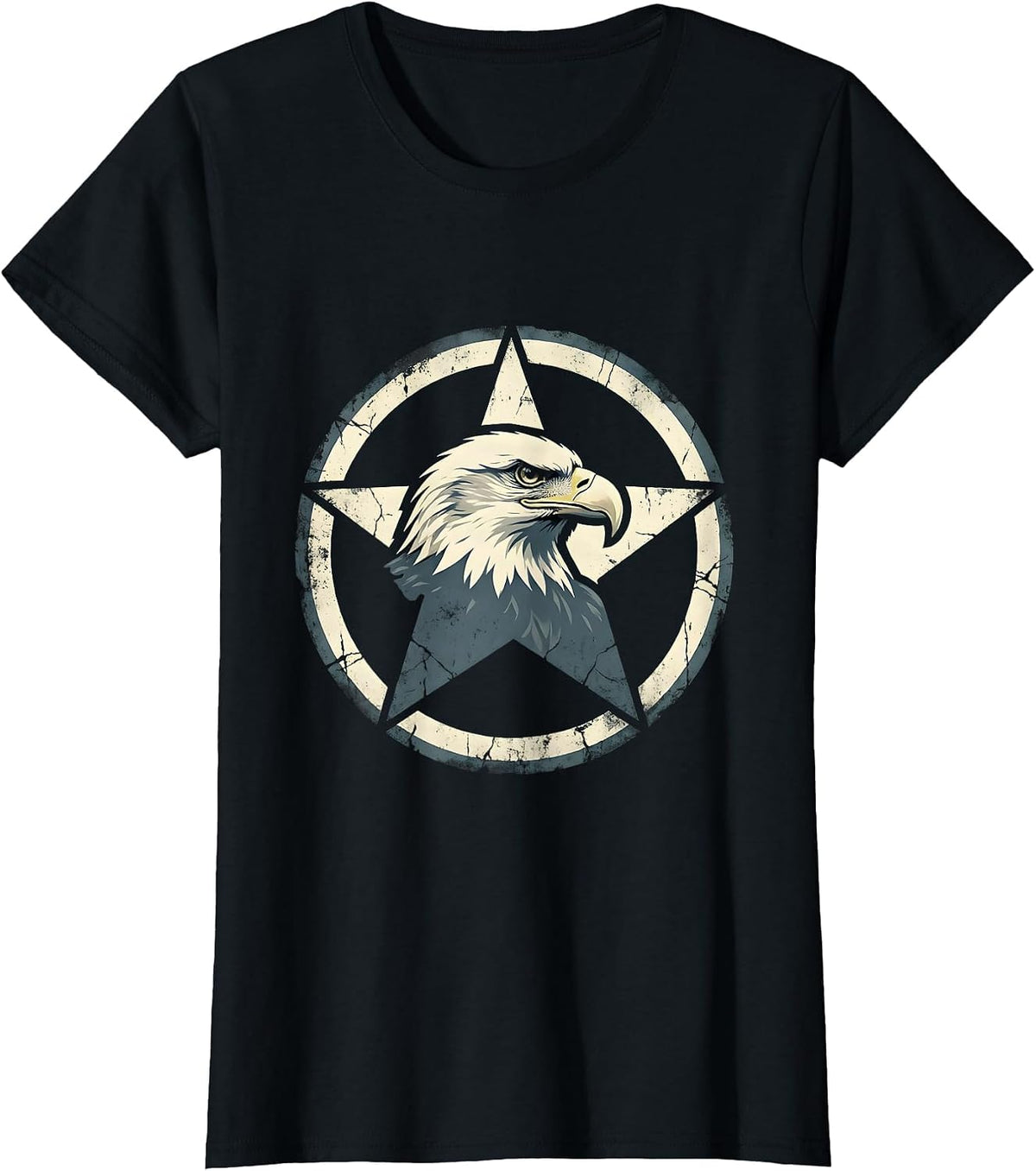 Women's Bald Eagle Star Patriotic American Pride Design T-Shirt - Black