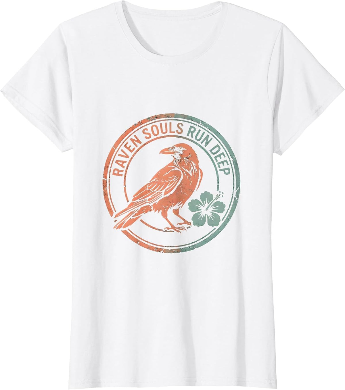 Women's Raven Souls Run Deep Mystic Bird Design T-Shirt - White