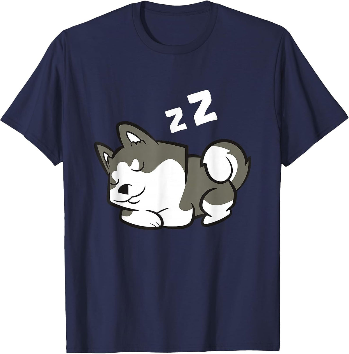 Lazy Husky Dog Sleeping Siberian Husky T-Shirt - Navy Blue