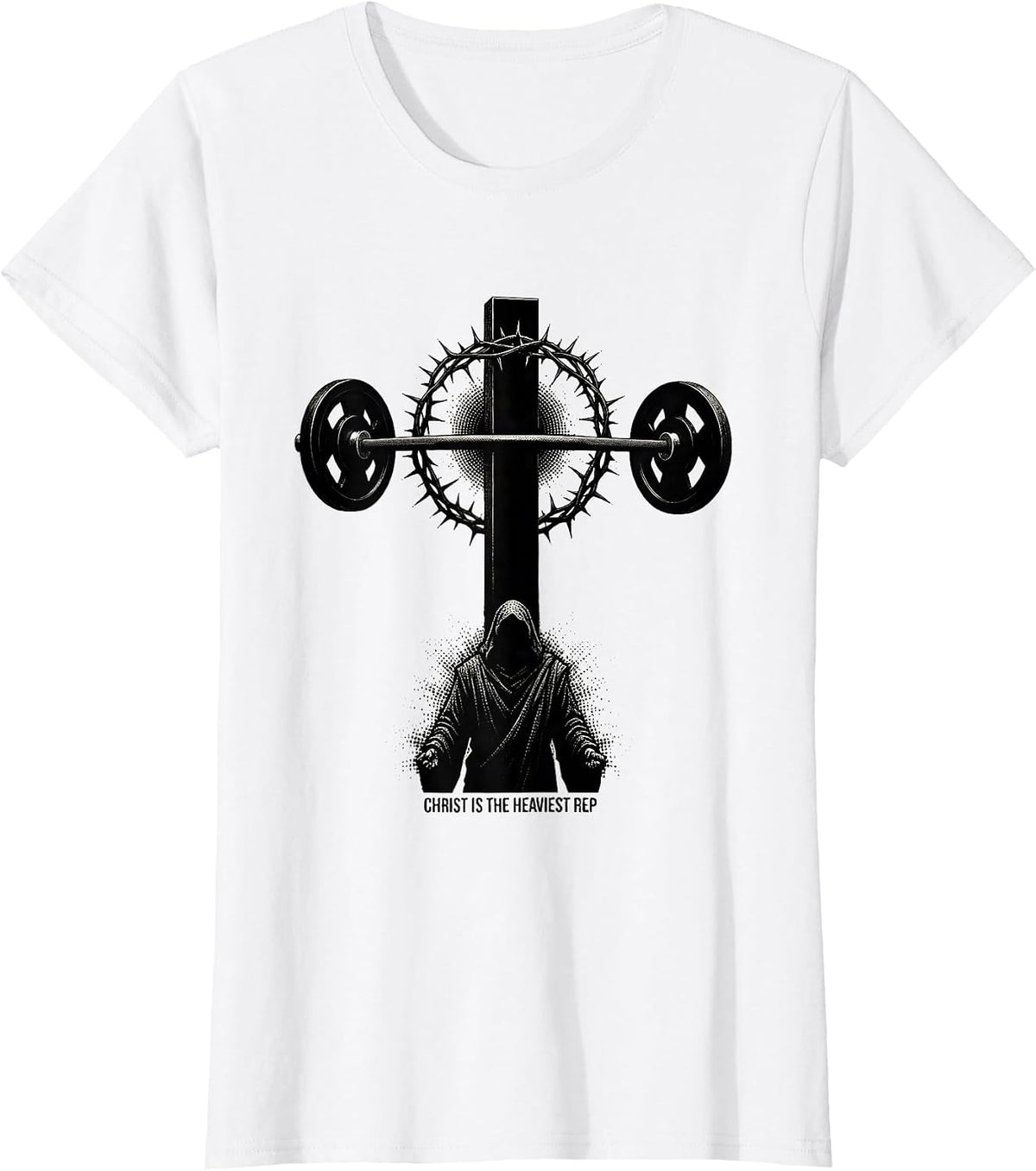 Women's Christ Is The Heaviest Rep Blackwork Dotwork Christian Gym T-Shirt - White