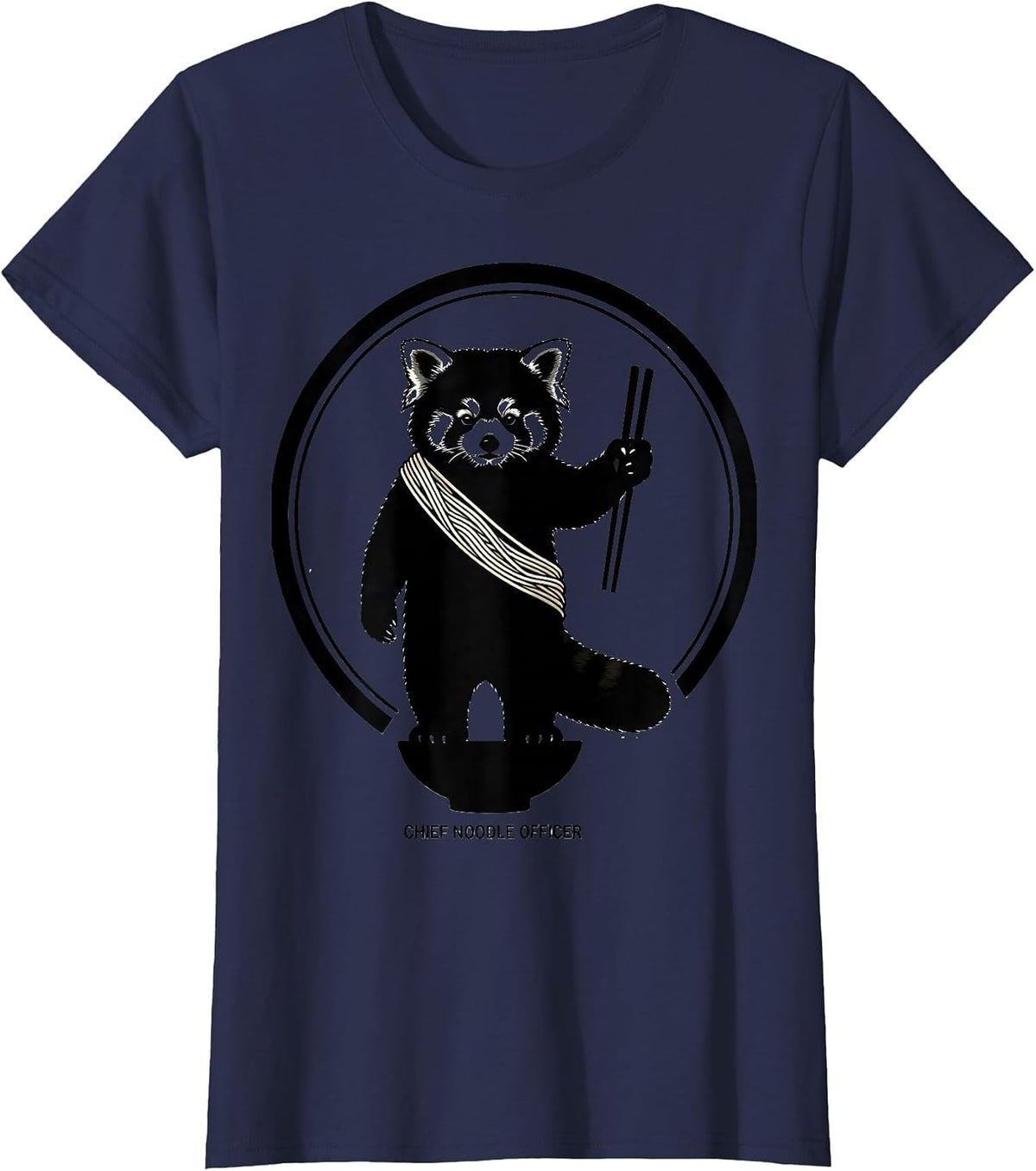 Women's Chief Noodle Officer Cute Red Panda Kawaii Anime Food Lover T-Shirt - Navy Blue