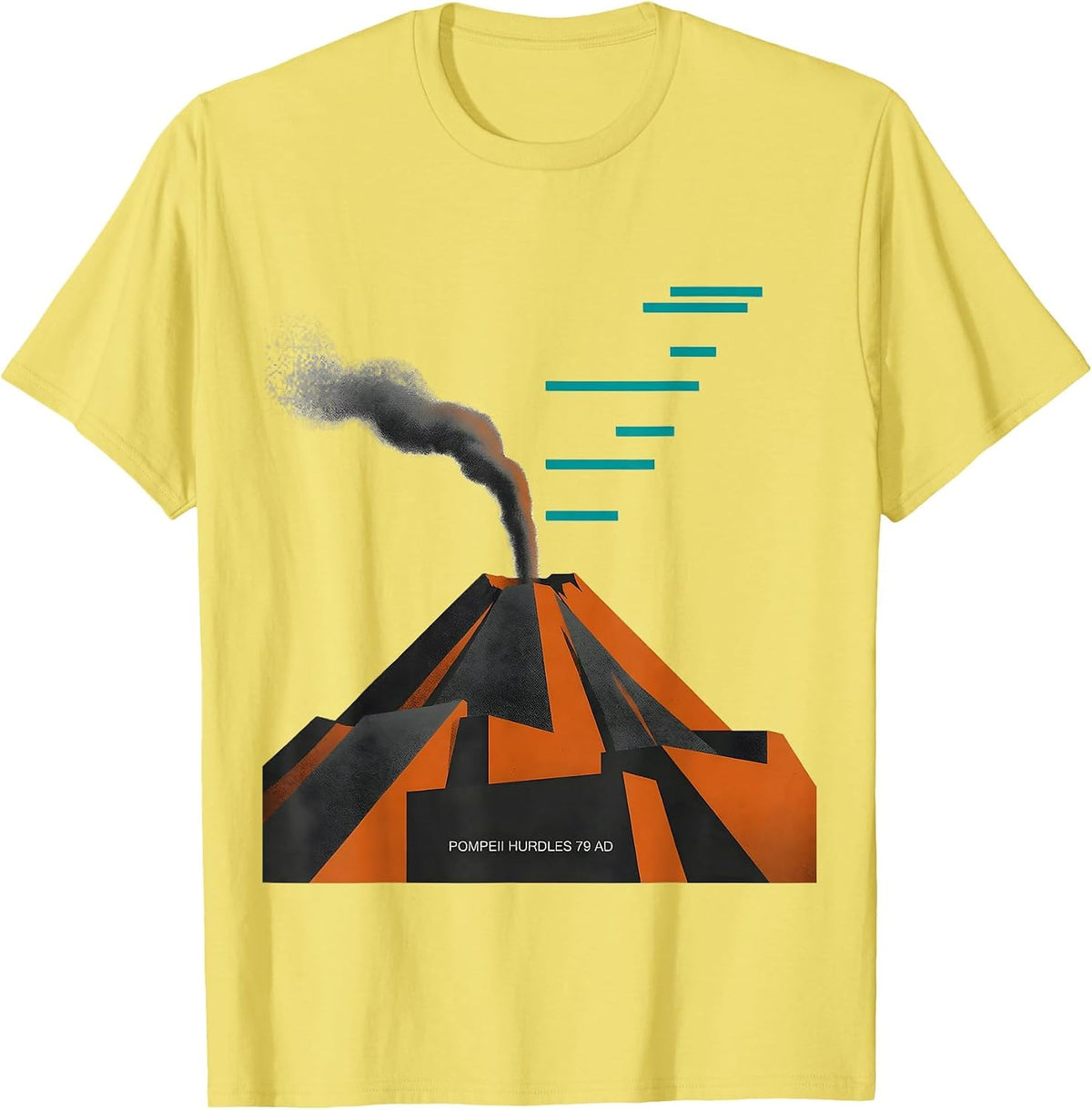 Men's Pompeii Hurdles 79 AD Midcentury Modern Volcano History T-Shirt - Lemon Yellow
