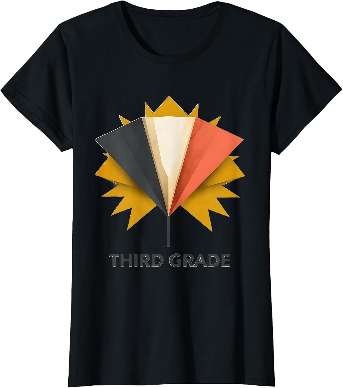 Women's Third Grade Midcentury Modern Pennant Back To School Girls T-Shirt - Black