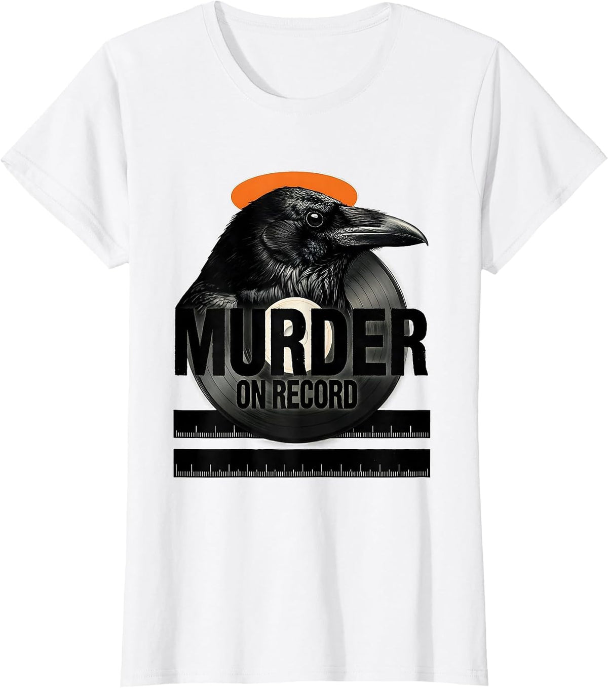 Murder On Record Brutalist Gothic Crow Humor Raven Lover T-Shirt - White