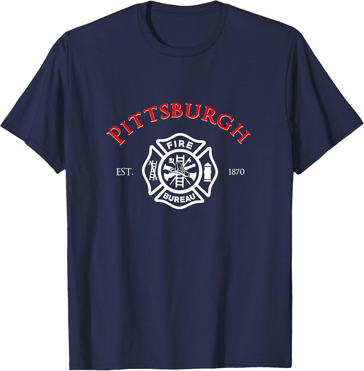 Pittsburgh Fire Bureau Pennsylvania Fireman Rescue Red Line T-Shirt - Navy Blue