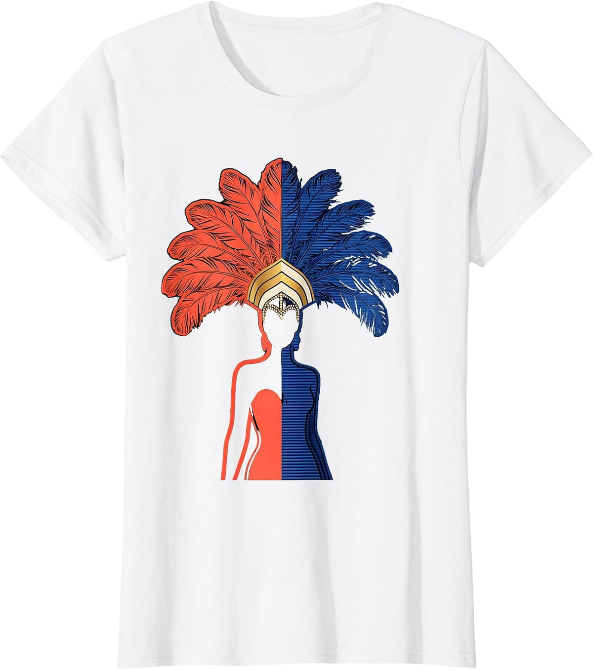 Showgirl Silhouette Feathered Headdress Design T-Shirt - White