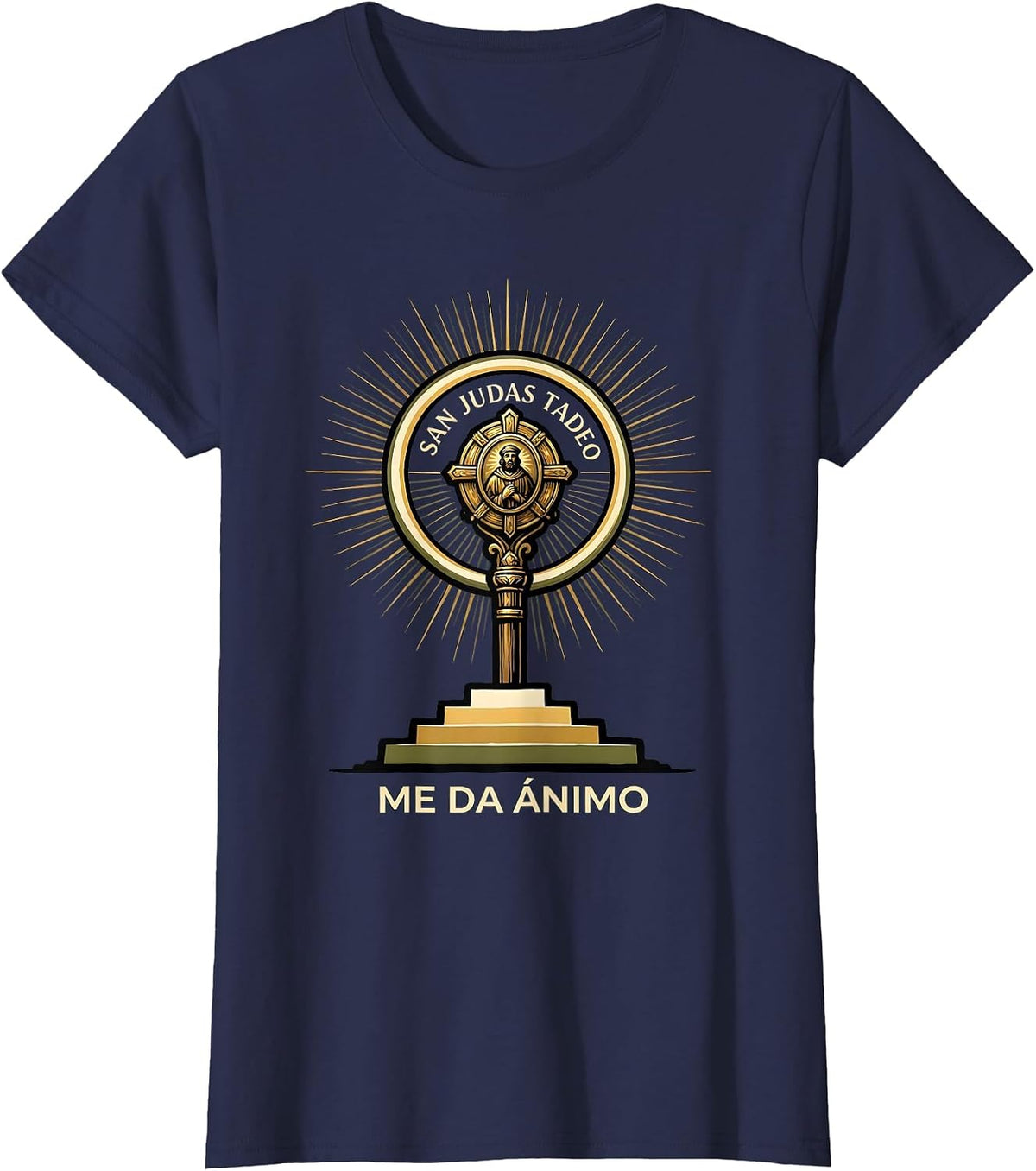 Women's San Judas Tadeo Me Da Ánimo Spanish Faith Gift T-Shirt - Navy Blue