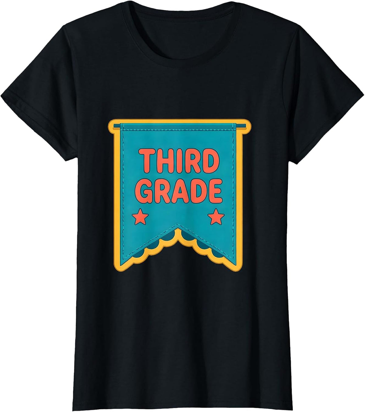 Third Grade Flat Vector Pennant Back To School Girl T-Shirt - Black