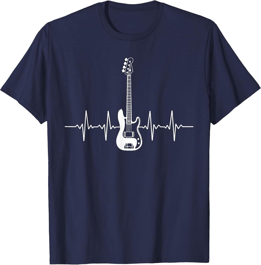 Cool Bass Guitar Heartbeat Design for Bass Player Men Women T-Shirt - Navy Blue