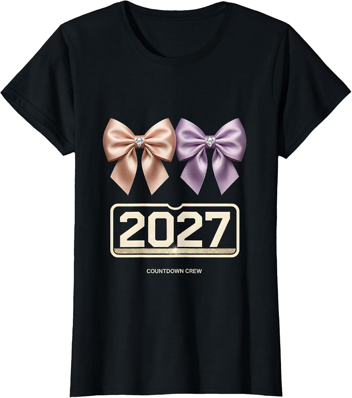 Women's Countdown Crew 2027 Playful Festive New Years Eve Party Top T-Shirt - Black