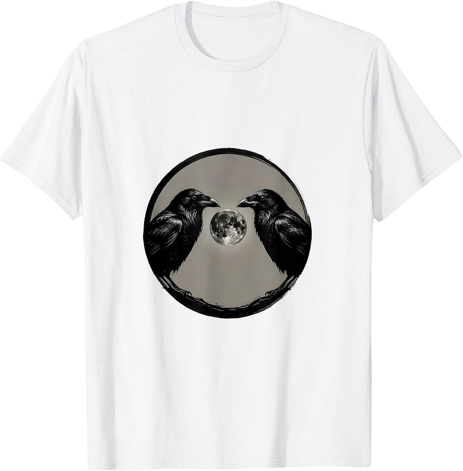 Men's Sealed Crow Moon Minimalist Gothic Raven Art T-Shirt - White