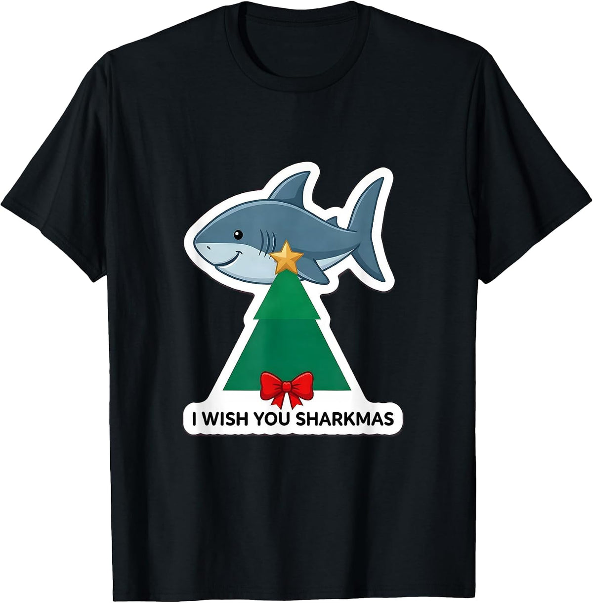 Men's I Wish You Sharkmas Funny Shark Lover Christmas Pun Novelty T-Shirt - Black