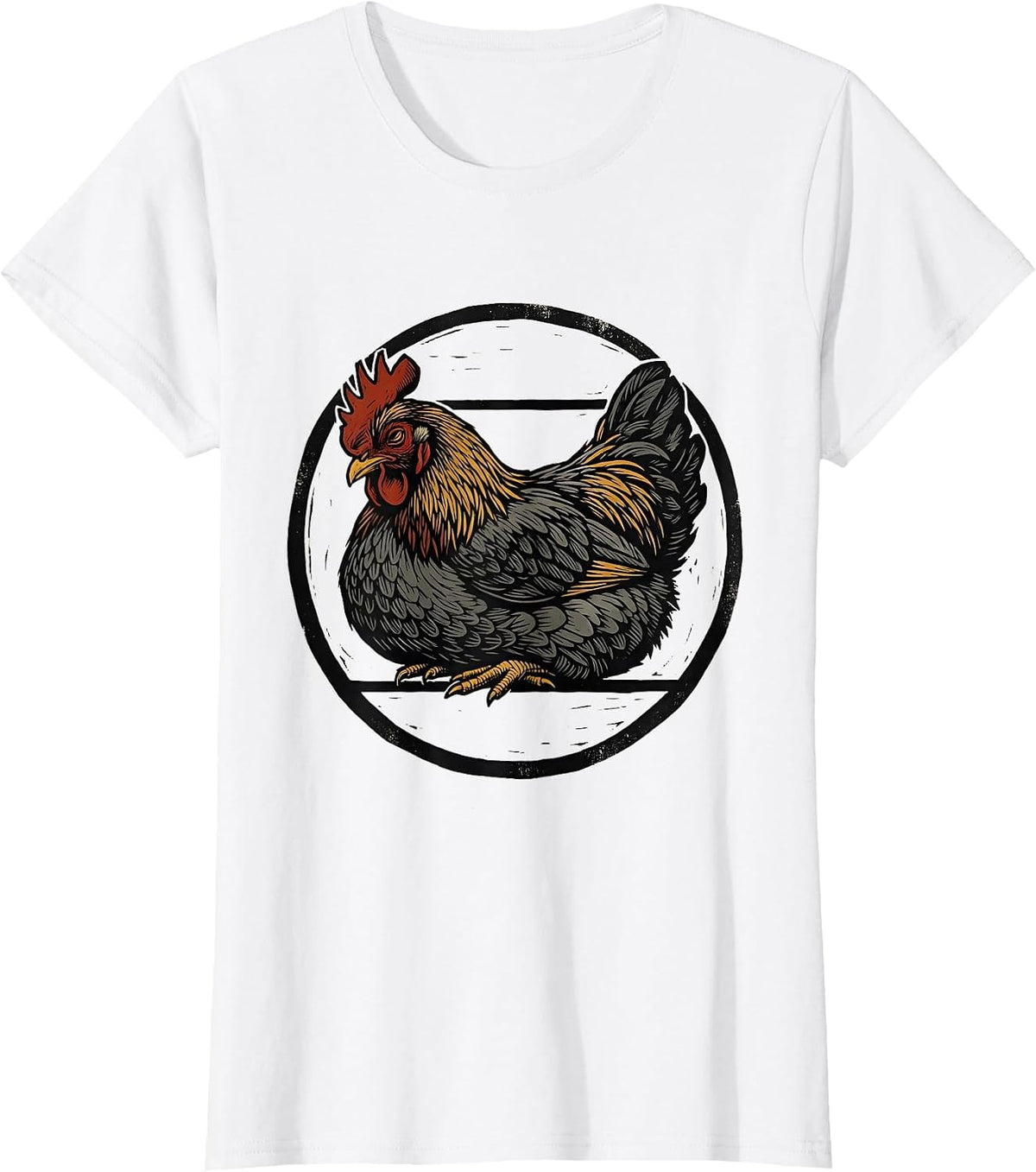 Sleeping Chicken Linocut Animal Lover Gift T-Shirt - White