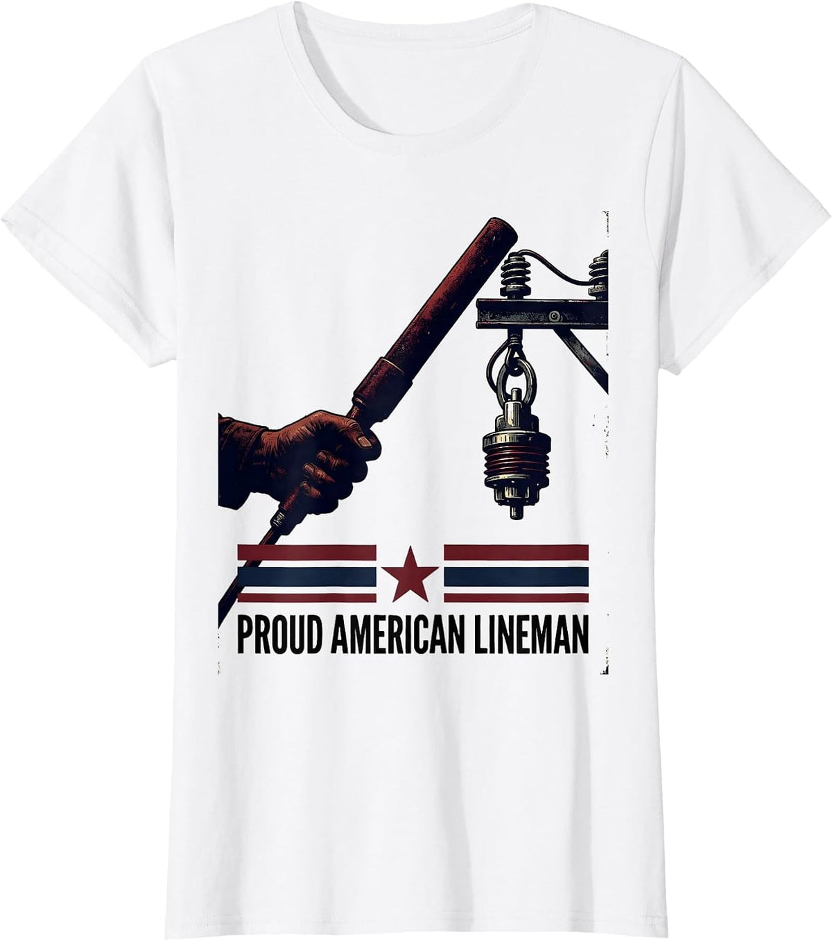 Proud American Lineman Vintage Electrician USA Flag Oilfield T-Shirt - White