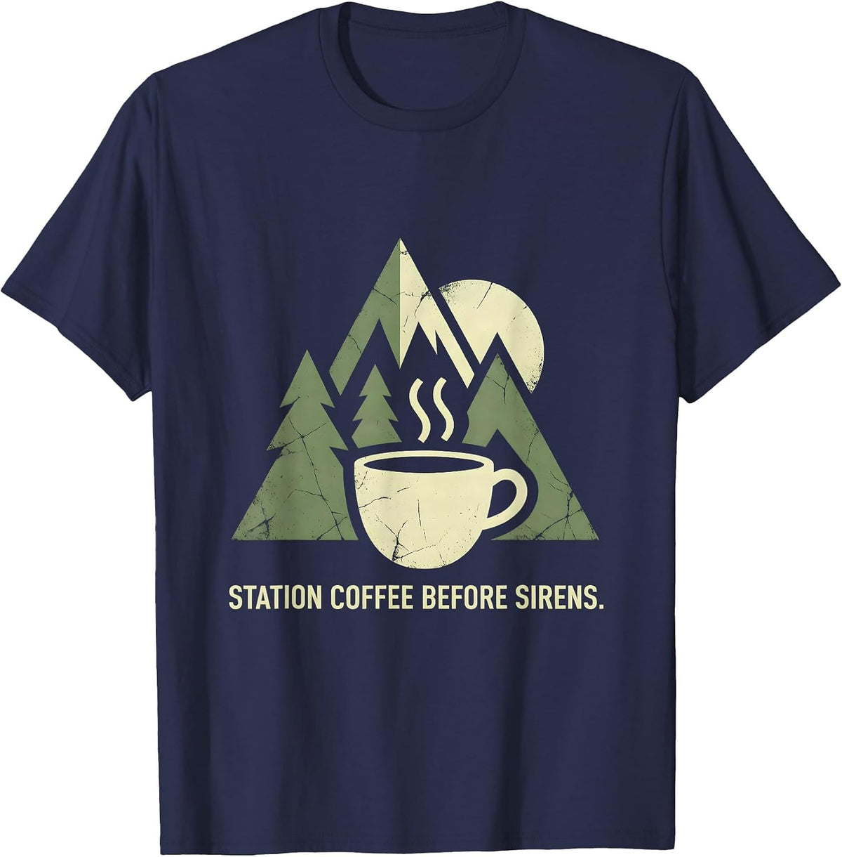 Station Coffee Before Sirens Funny Firefighter Fireman T-Shirt - Navy Blue