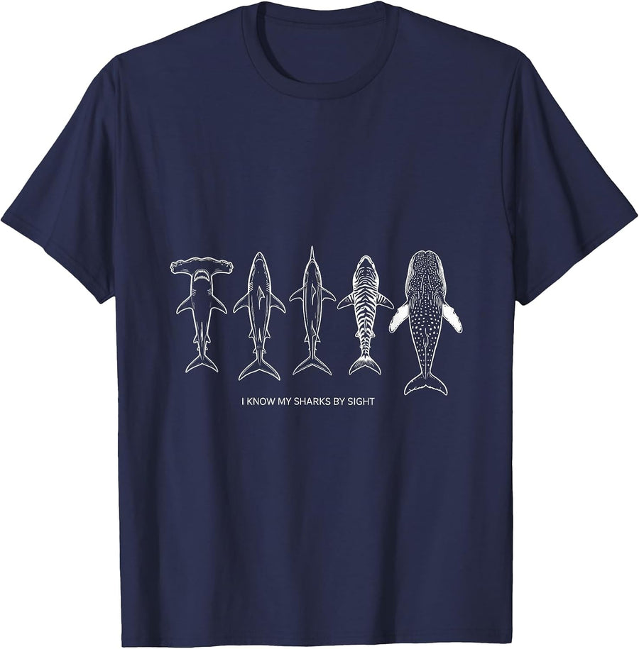 I Know My Sharks By Sight Funny Shark Lover Ocean Wildlife T-Shirt - Navy Blue