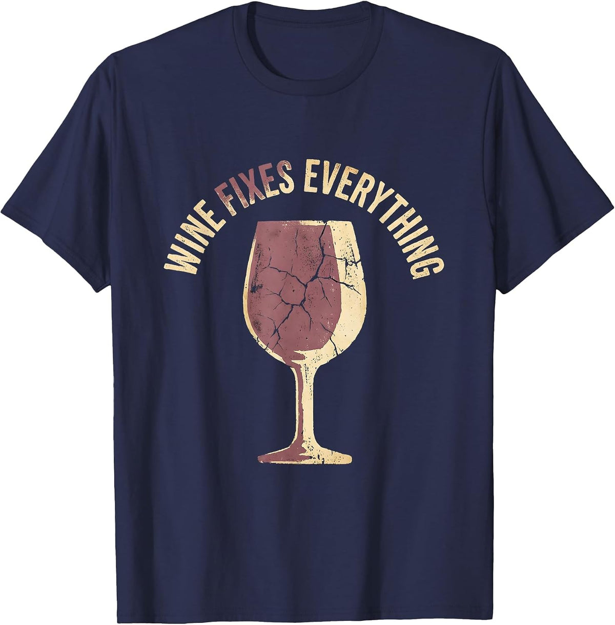 Wine Fixes Everything Funny Design T-Shirt - Navy Blue