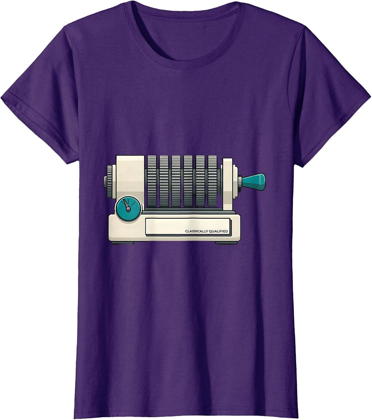 Women's Classically Qualified Retro Mechanical Analog Calculator T-Shirt - Purple