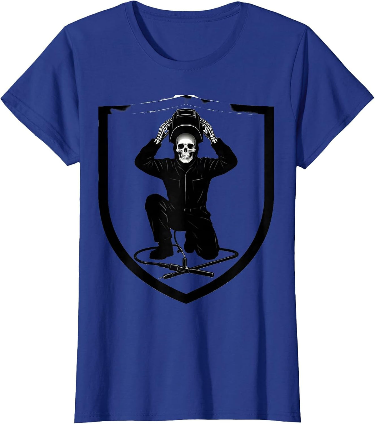 Women's Skeletal Welder Silhouette Tradesman Humor Gift T-Shirt - Royal Blue