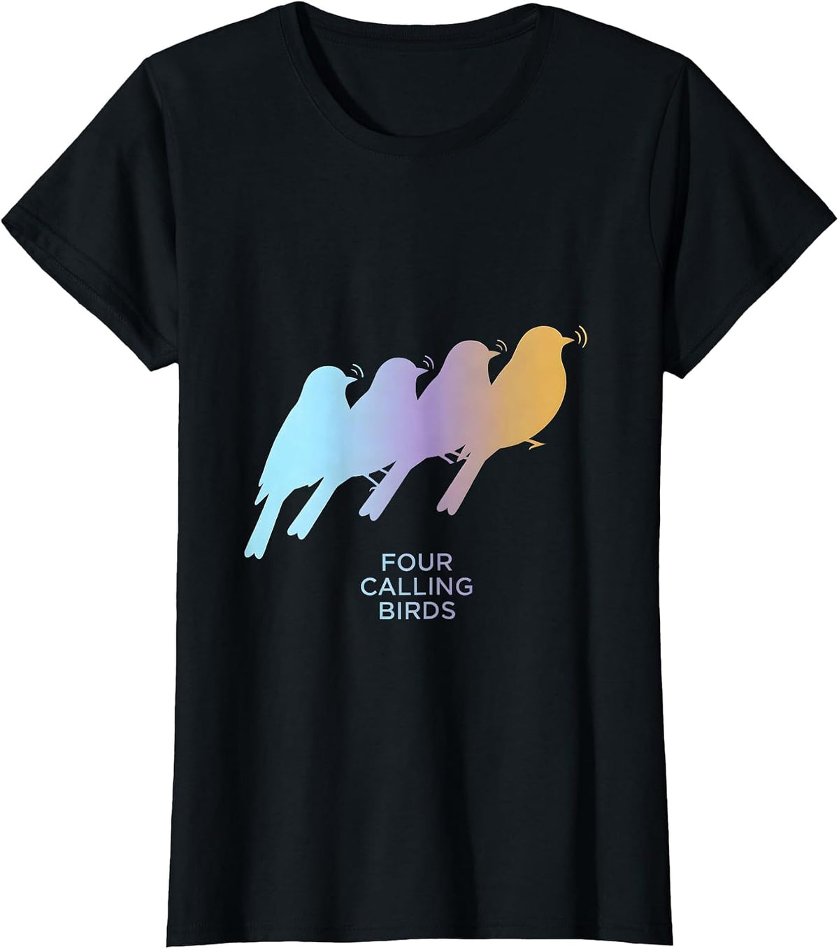 Four Calling Birds Classic Christmas Carol Song Verse T-Shirt - Black