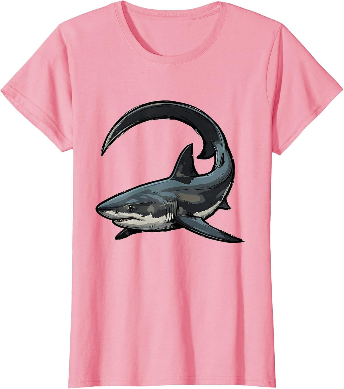 Women's Three-Quarter Thresher Shark Portrait Ocean Wildlife Lover T-Shirt - Pink