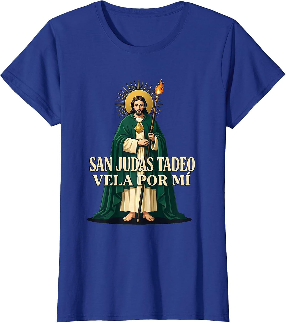 Women's San Judas Tadeo Vela Por Mí Faith Spanish Catholic T-Shirt - Royal Blue