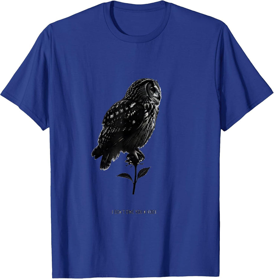 I Don't Owe You A Hoot Minimalist Owl Lover Cottagecore T-Shirt - Royal Blue