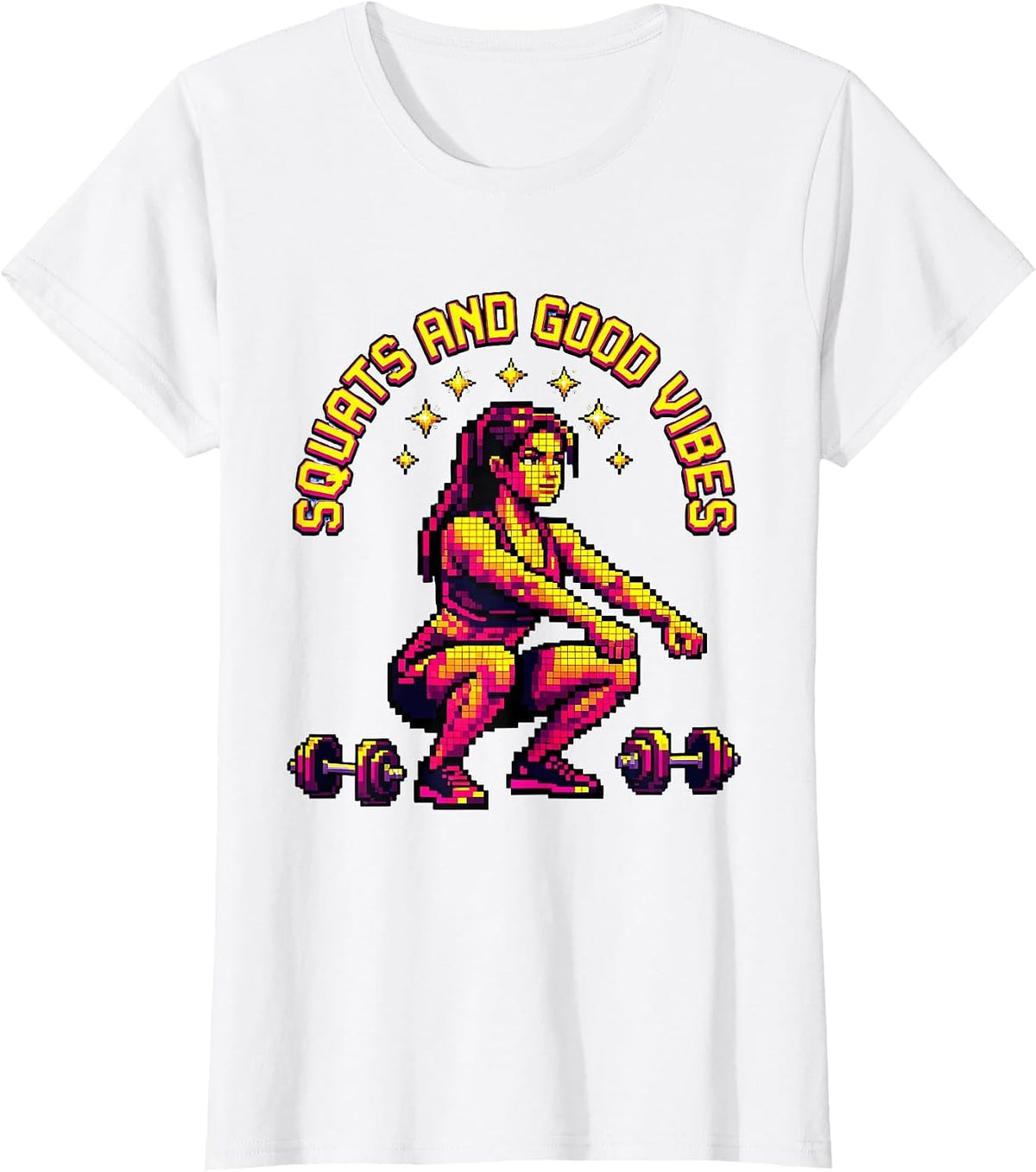 Squats and Good Vibes Gym Women Design T-Shirt - White