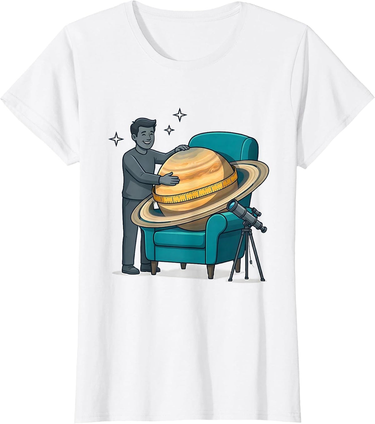 Women's Planet Lounging Flat Vector Space Lover Astronomy Humor T-Shirt - White