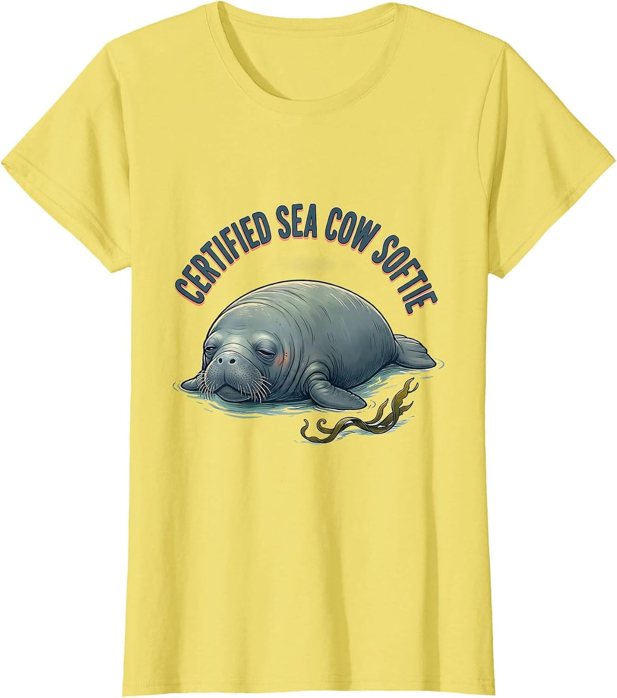 Women's Certified Sea Cow Softie Funny Manatee Lover Ocean Animal T-Shirt - Lemon Yellow