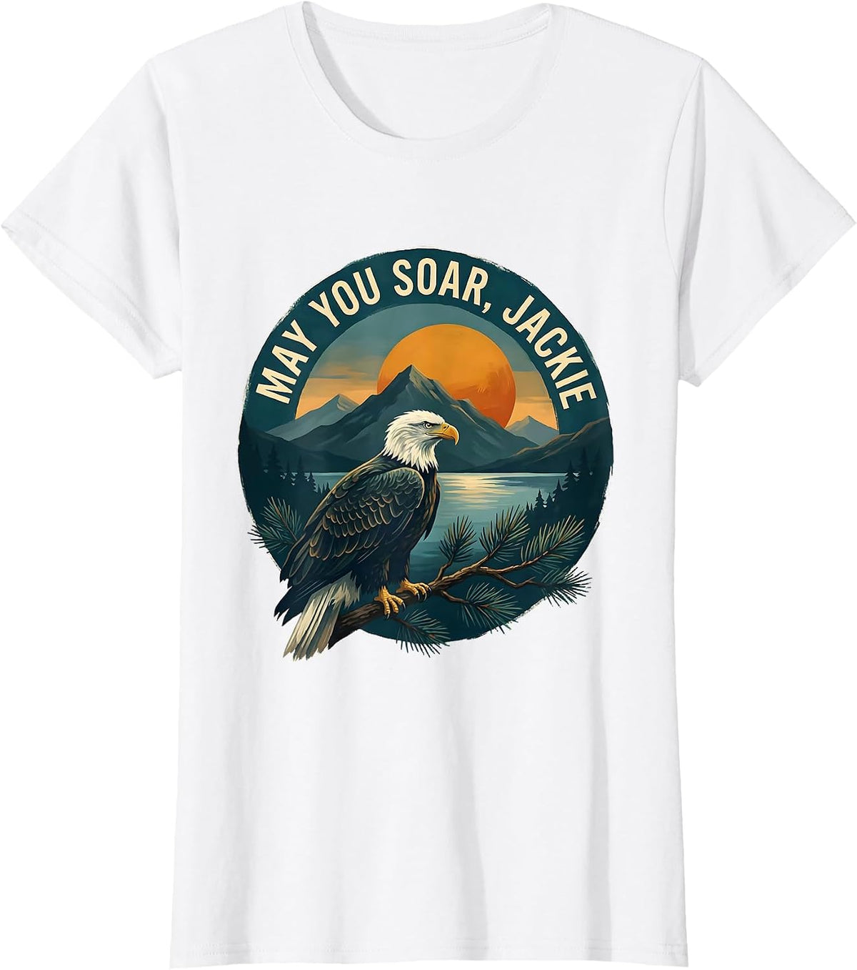 Women's May You Soar Jackie Vintage Bald Eagle Memorial Tribute T-Shirt - White