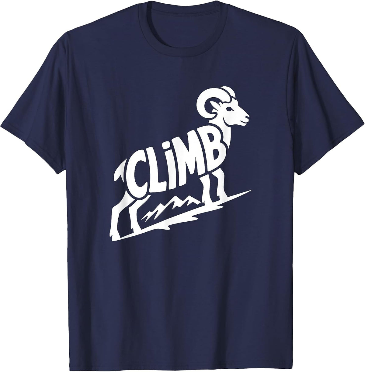 Climb - Rock Climbing & Bouldering Bighorn Ram Word Art T-Shirt - Navy Blue