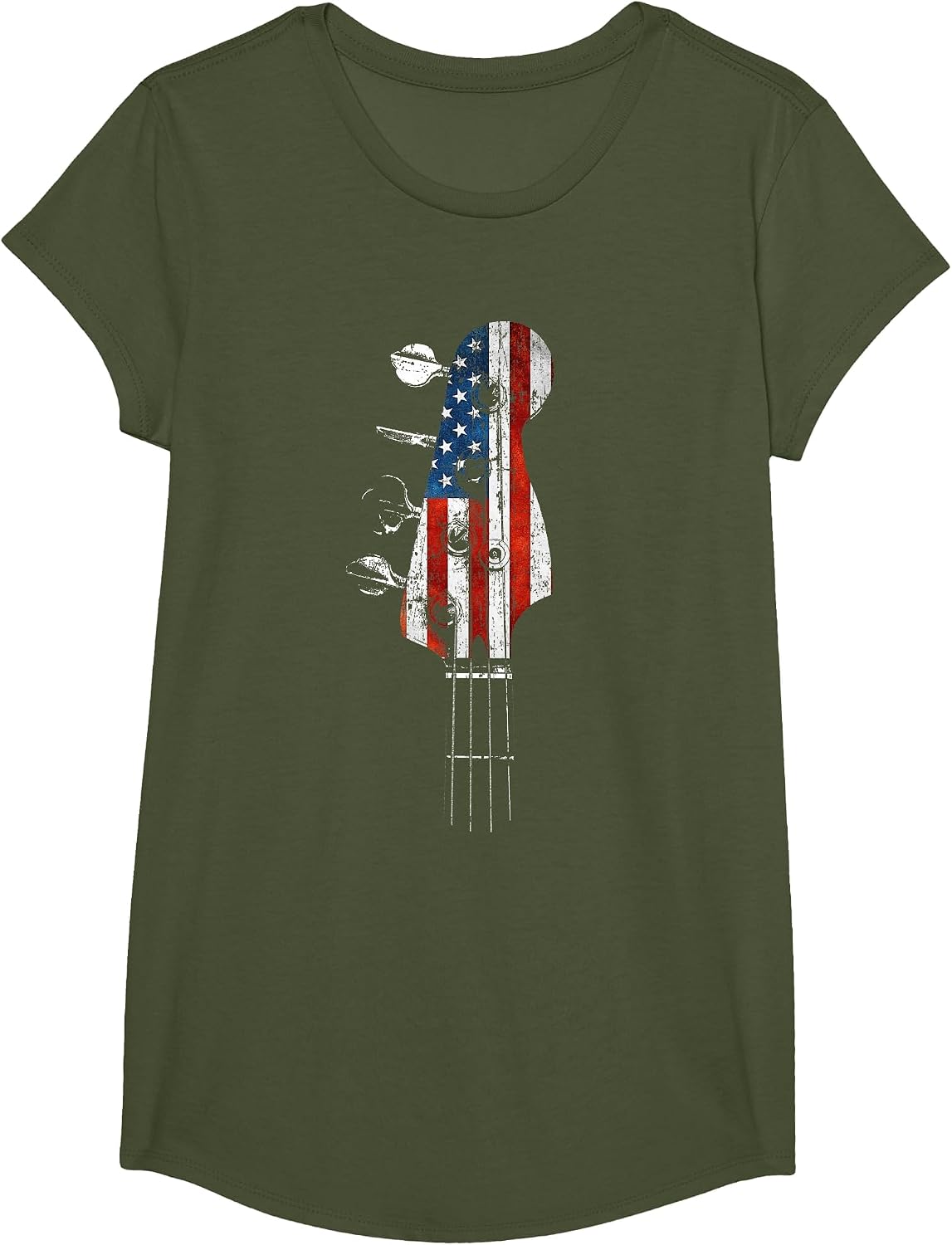 Bass Guitar Headstock USA Flag for Bassist and Bass Player T-Shirt - Girls Olive Green