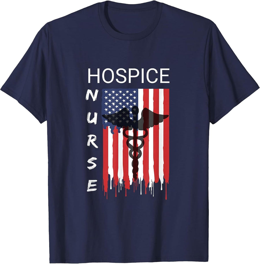 Hospice Nursing Proud & Cool US Flag Patriot Shirt T-Shirt - Navy Blue